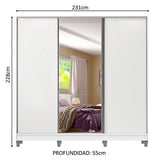 Placard Matrimonial 100% MDF Royale 3 Puertas Corredizas con Espejo con Patas Blanco