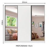 Placard Matrimonial 100% MDF Royale 3 Puertas Corredizas con Espejos Blanco