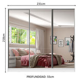 Placard Matrimonial 100% MDF Royale 3 Puertas Corredizas de Espejo Blanco