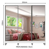 Placard Matrimonial 100% MDF Royale 3 Puertas Corredizas de Espejo con Patas Blanco