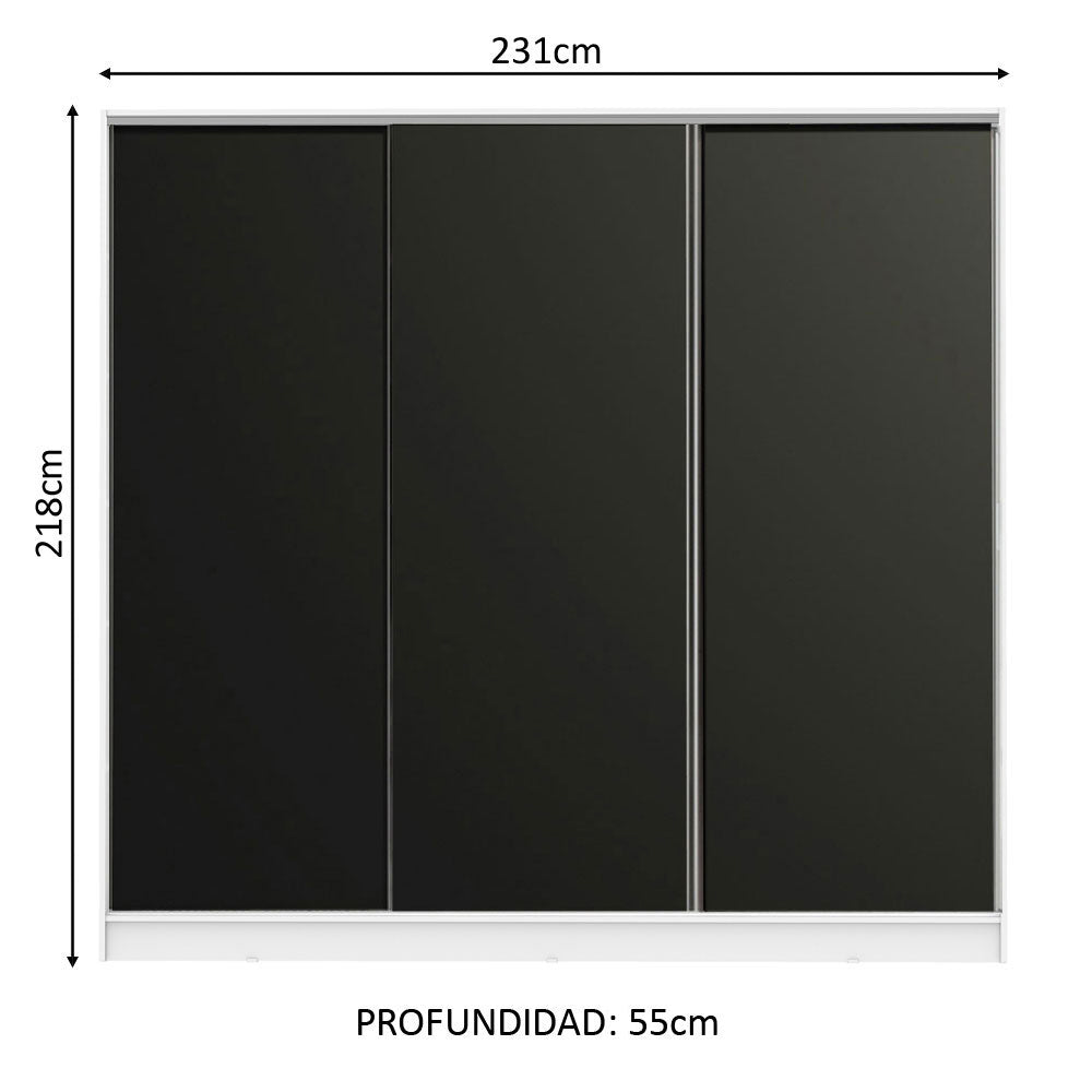 Placard Matrimonial 100% MDF Royale 3 Puertas Corredizas Blanco/Negro