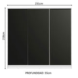 Placard Matrimonial 100% MDF Royale 3 Puertas Corredizas Blanco/Negro