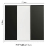 Placard Matrimonial 100% MDF Royale 3 Puertas Corredizas Blanco/Negro/Blanco