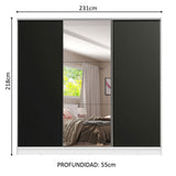 Placard Matrimonial 100% MDF Royale 3 Puertas Corredizas con Espejo Blanco/Negro