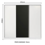 Placard Matrimonial 100% MDF Royale 3 Puertas Corredizas Blanco/Blanco/Negro