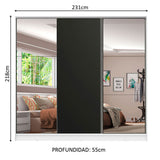 Placard Matrimonial 100% MDF Royale 3 Puertas Corredizas con Espejos Blanco/Negro