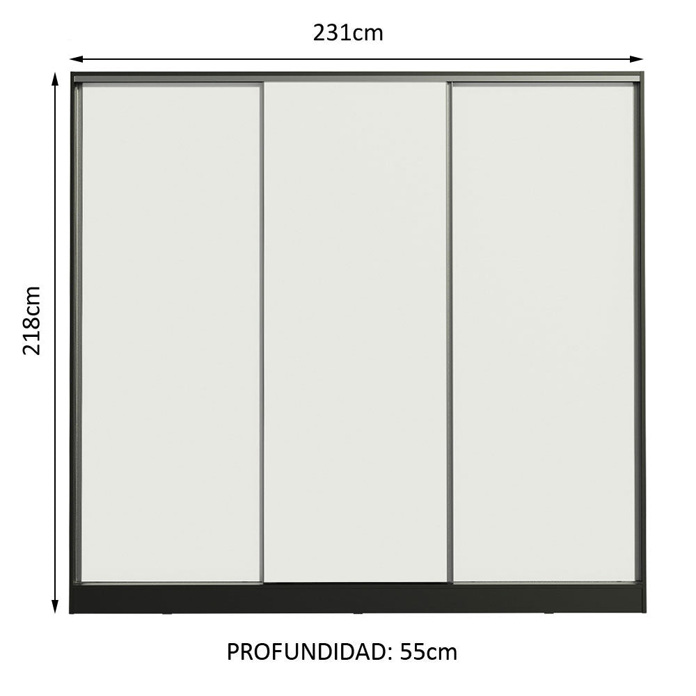 Placard Matrimonial 100% MDF Royale 3 Puertas Corredizas Negro/Blanco