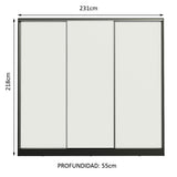 Placard Matrimonial 100% MDF Royale 3 Puertas Corredizas Negro/Blanco