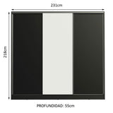 Placard Matrimonial 100% MDF Royale 3 Puertas Corredizas Negro/Negro/Blanco