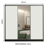 Placard Matrimonial 100% MDF Royale 3 Puertas Corredizas con Espejo Negro/Blanco