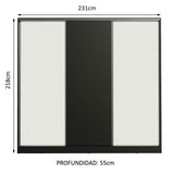 Placard Matrimonial 100% MDF Royale 3 Puertas Corredizas Negro/Blanco/Negro