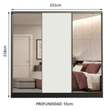 Placard Matrimonial 100% MDF Royale 3 Puertas Corredizas con Espejos Negro/Blanco