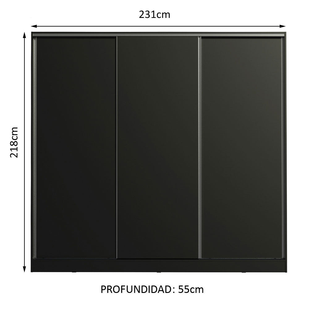Placard Matrimonial 100% MDF Royale 3 Puertas Corredizas Negro