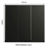 Placard Matrimonial 100% MDF Royale 3 Puertas Corredizas Negro