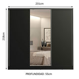 Placard Matrimonial 100% MDF Royale 3 Puertas Corredizas con Espejo Negro