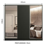 Placard Matrimonial 100% MDF Royale 3 Puertas Corredizas con Espejos Negro