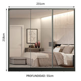 Placard Matrimonial 100% MDF Royale 3 Puertas Corredizas de Espejo Negro