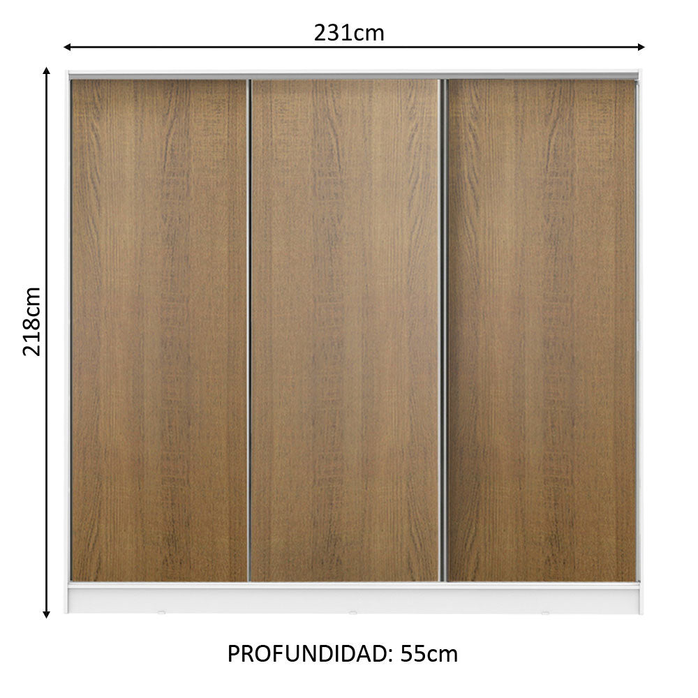 Placard Matrimonial 100% MDF Royale 3 Puertas Corredizas Blanco/Marrón