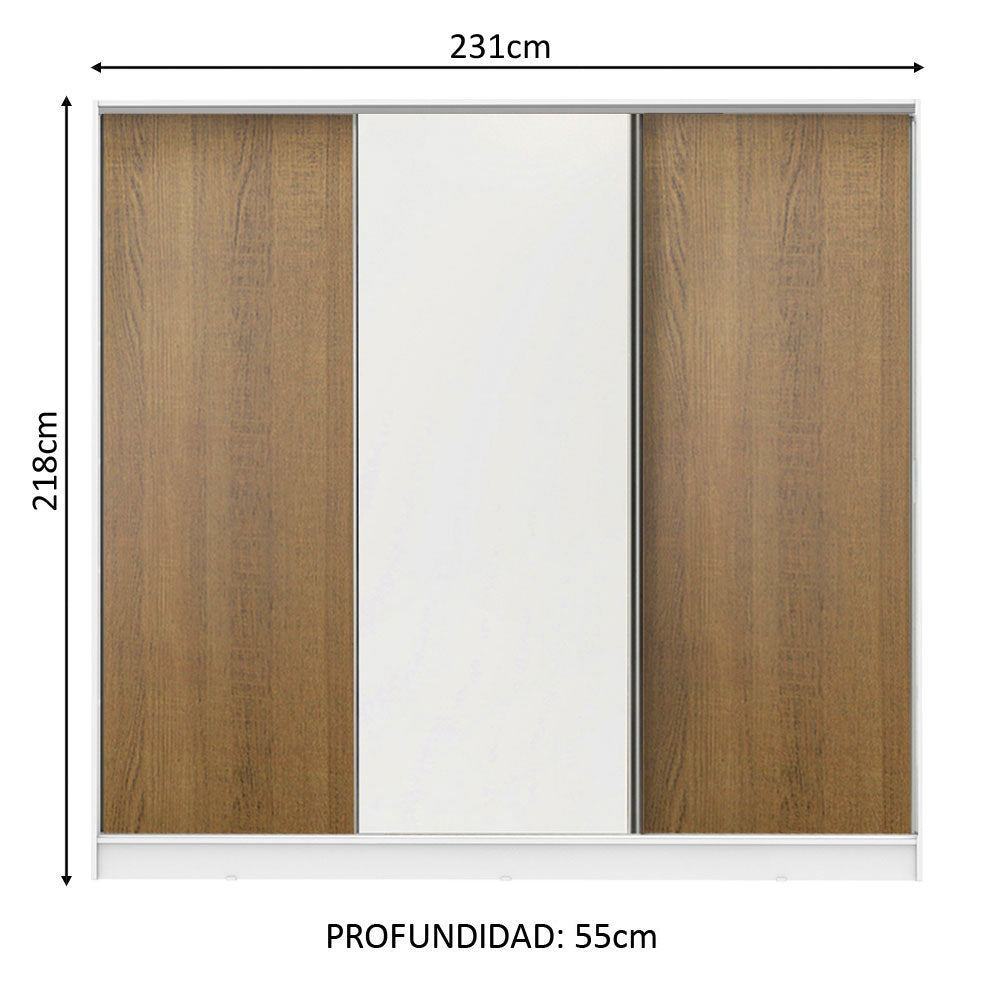 Placard Matrimonial 100% MDF Royale 3 Puertas Corredizas Blanco/Marrón/Blanco