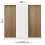 Placard Matrimonial 100% MDF Royale 3 Puertas Corredizas Blanco/Marrón/Blanco