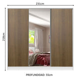 Placard Matrimonial 100% MDF Royale 3 Puertas Corredizas con Espejo Blanco/Marrón