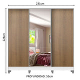 Placard Matrimonial 100% MDF Royale 3 Puertas Corredizas con Espejo con Patas Blanco/Marrón