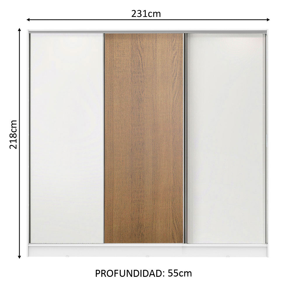 Placard Matrimonial 100% MDF Royale 3 Puertas Corredizas Blanco/Blanco/Marrón