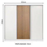 Placard Matrimonial 100% MDF Royale 3 Puertas Corredizas Blanco/Blanco/Marrón