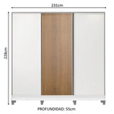 Placard Matrimonial 100% MDF Royale 3 Puertas Corredizas con Patas Blanco/Blanco/Marrón