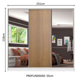 Placard Matrimonial 100% MDF Royale 3 Puertas Corredizas con Espejos Blanco/Marrón