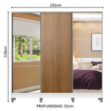Placard Matrimonial 100% MDF Royale 3 Puertas Corredizas con Espejos con Patas Blanco/Marrón