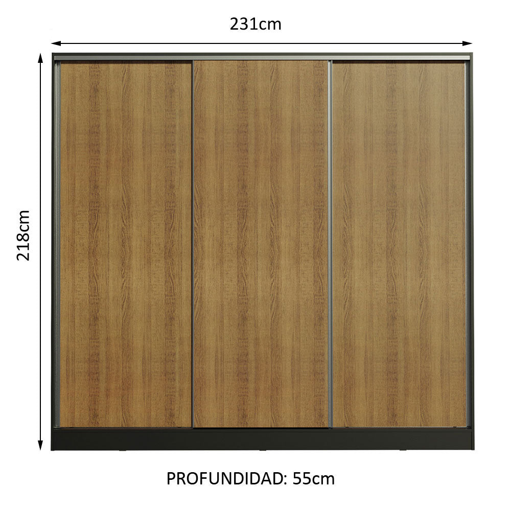 Placard Matrimonial 100% MDF Royale 3 Puertas Corredizas Negro/Marrón
