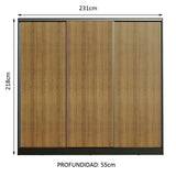 Placard Matrimonial 100% MDF Royale 3 Puertas Corredizas Negro/Marrón