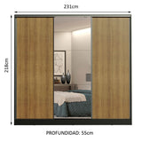 Placard Matrimonial 100% MDF Royale 3 Puertas Corredizas con Espejo Negro/Marrón