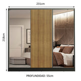 Placard Matrimonial 100% MDF Royale 3 Puertas Corredizas con Espejos Negro/Marrón
