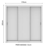 Placard Matrimonial Monaco 3 Puertas Corredizas - Blanco