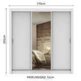 Placard Matrimonial Lyon 3 Puertas Corredizas con Espejo 2 Cajones Blanco