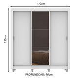 Placard Matrimonial Lyon 3 Puertas Corredizas con Espejo 2 Cajones con Patas Blanco