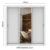 Placard Matrimonial Lyon Plus 3 Puertas Corredizas con Espejo 4 Cajones Blanco