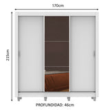 Placard Matrimonial Lyon Plus 3 Puertas Corredizas con Espejo 4 Cajones con Patas Blanco