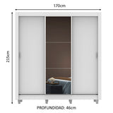 Placard Matrimonial Mónaco 3 Puertas Corredizas con Espejo con Patas Blanco