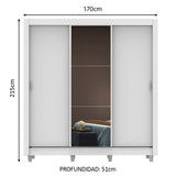 Placard Matrimonial Mónaco 3 Puertas Corredizas con Espejo con Patas Blanco