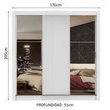 Placard Matrimonial Monaco 3 Puertas Corredizas 2 con Espejo - Blanco