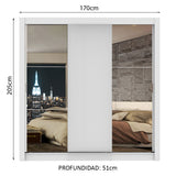 Placard Matrimonial Lyon 3 Puertas Corredizas con Espejos 2 Cajones Blanco