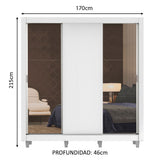 Placard Matrimonial Lyon 3 Puertas Corredizas con Espejos 2 Cajones con Patas Blanco