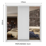 Placard Matrimonial Lyon Plus 3 Puertas Corredizas con Espejos 4 Cajones Blanco