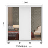 Placard Matrimonial Lyon Plus 3 Puertas Corredizas con Espejos 4 Cajones con Patas Blanco