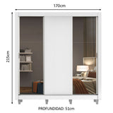 Placard Matrimonial 3 Puertas Corredizas con Espejos con Patas Blanco Monaco
