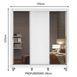 Placard Matrimonial 3 Puertas Corredizas con Espejos con Patas Blanco Monaco