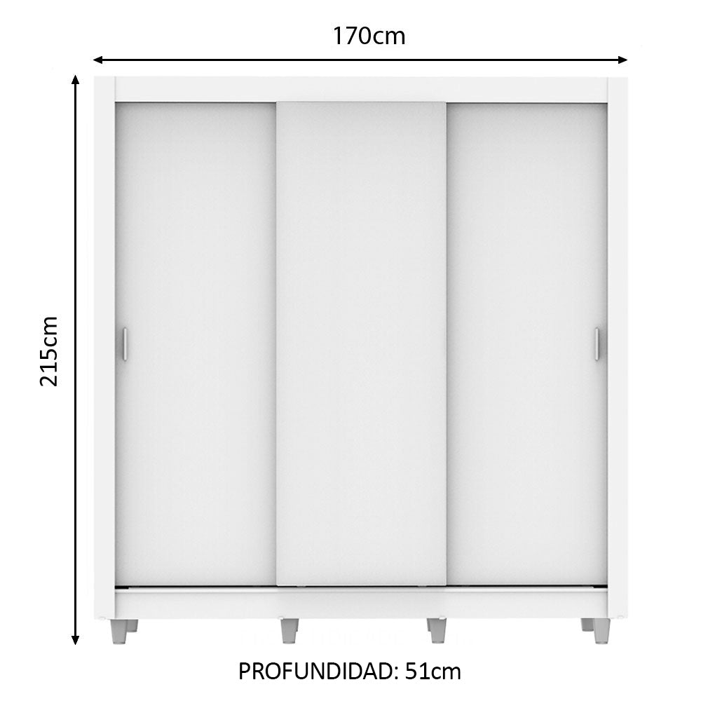 Placard Matrimonial Lyon 3 Puertas Corredizas 2 Cajones con Patas Blanco